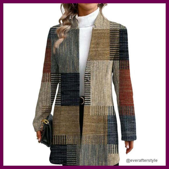 Oversized Blazer Jacket Longline Loose Fit Polyester Blend Work Office Chic